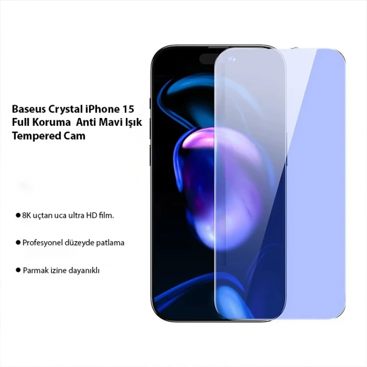 Baseus Crystal iPhone 15 Full Protection Anti BlueLight Tempered Glass Screen Protector 2 Piece Set-(5775)