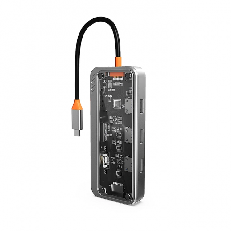 ALLY SW1V-PRO Type-c To USB3.03pcs+ 3.5mm+ HDMI+ VGA+ SD+TF+ Ethernet Replicator Transparent Hub-(5775)