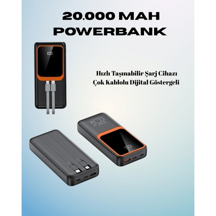 20000 mAh Powerbank | Multi-Cable Digital DisplayHigh Speed ​​Charger