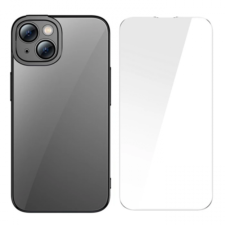Baseus Glitter iPhone 14 6.1 Colored EdgeSilicone Case + Tempered Screen Protector Set-(5775)