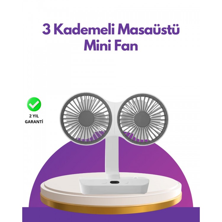 4 Kademeli Hız Ayarlı USB Şarjlı Çift Taraflı Masaüstü Vantilatör