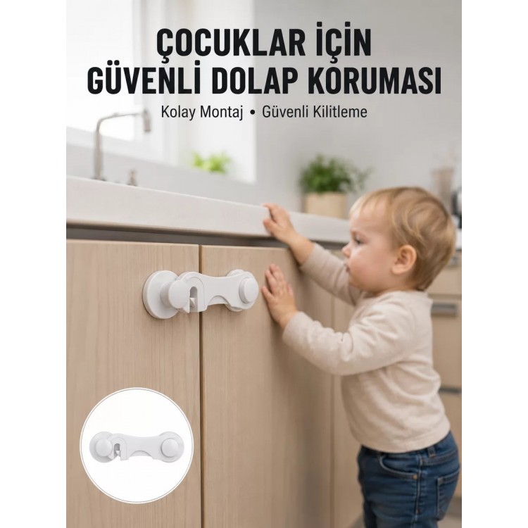 4 Adet Dolap ve Çekmece Emniyet Kilidi Çift Taraflı Bantlı Güvenli Tasarım Yeni Nesil