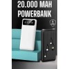 20.000mAh PD 2 LED Işık LCD Gösterge Dahili USB Lightning Type-C Mikro Powerbank, modern teknolojinin sunduğu en gelişmiş özellikleri bir araya getiren bir şarj çözümüdür. Geniş batarya kapasitesi, kullanıcıların cihazlarını birden fazla kez şarj edebilme