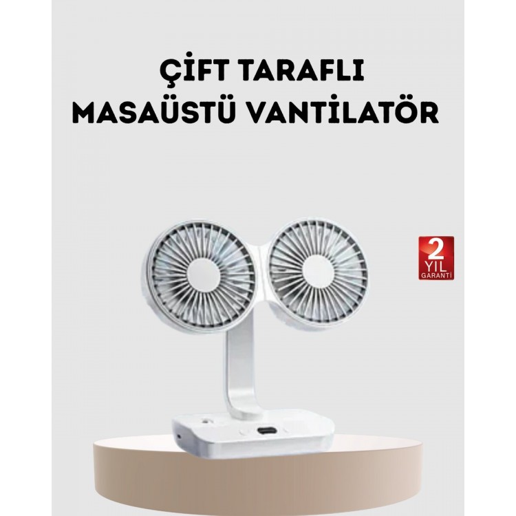 Kablosuz USB Şarjlı 720° Döner Masaüstü Fan – Çift Taraflı Serinlik ve Gece Lambası