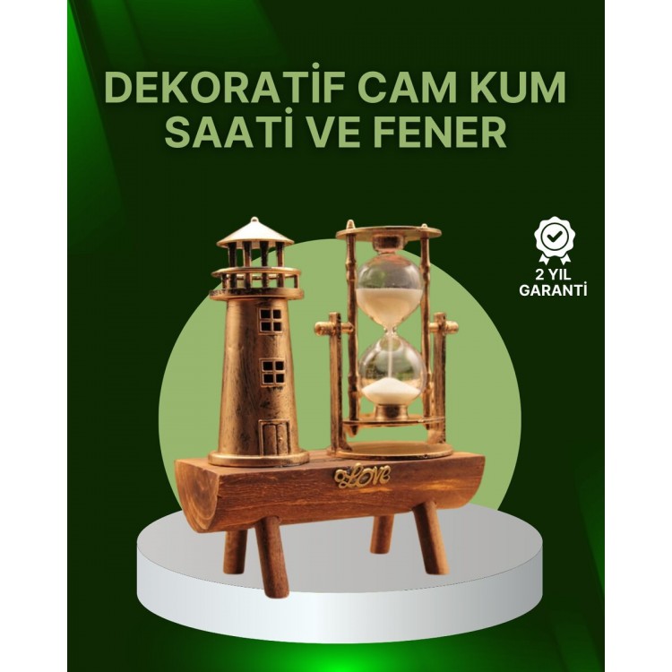 Vintage Kum Saati + Deniz Feneri Modeli – Ahşap Gövdeli Masa Üstü Dekor