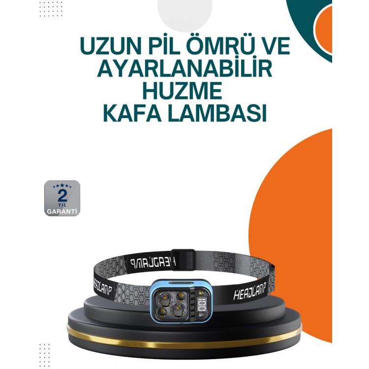 Type C Şarjlı LED Kafa Lambası Güç Göstergeli 53 Modlu