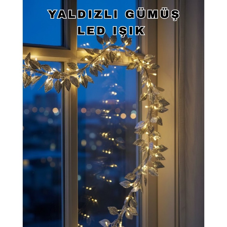 Pilli Gümüş Yaprak LED Işık Ev İçi ve Yılbaşı Dekor Aydınlatması