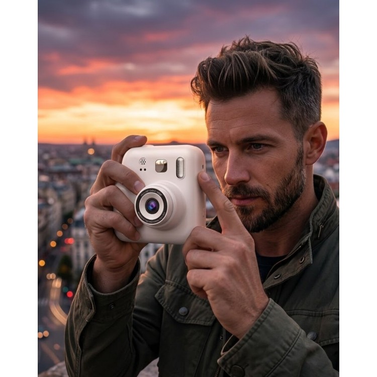 Eğlenceli Baskılı Çocuk Fotoğraf Makinesi Video Çekim 4 Rulo Kağıt 5 Kalem Set