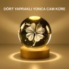 Dekoratif Yonca Görünümlü Işıklı Kristal Cam Küre USB Masa Gece Lambası