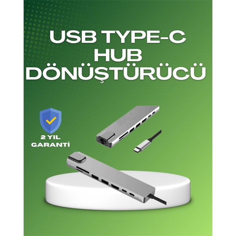 Seyahat Dostu 8‑in‑1 Hub – Şarj & Veri & Video & Ağ için Eksiksiz Çözüm