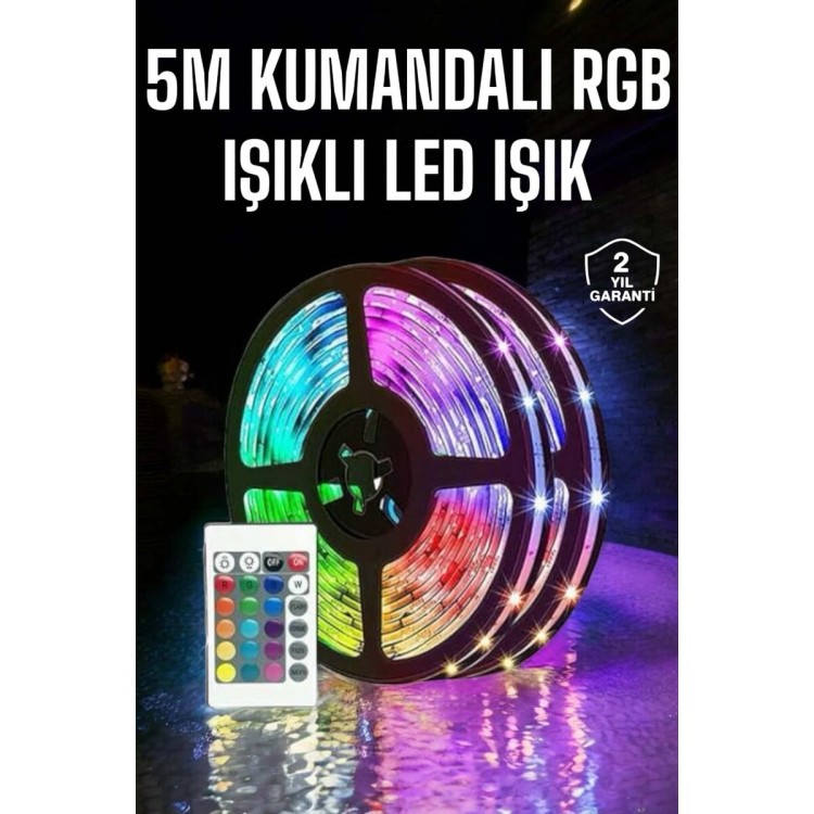 5 Metre Şerit Led RGB Işıklı Kumandalı Güç Adaptörü Her Ortama Uygun