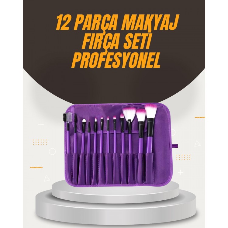 Fondöten Allık ve Far Uygulamalarına Uygun 12 Parça Makyaj Fırça Takımı Ergonomik Saplı