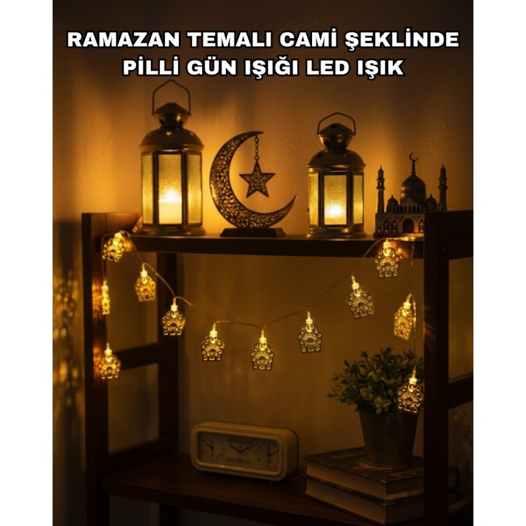 Ramazan ve Bayram Dekoratif LED Işık Cami Figürlü Sıcak Sarı Aydınlatma