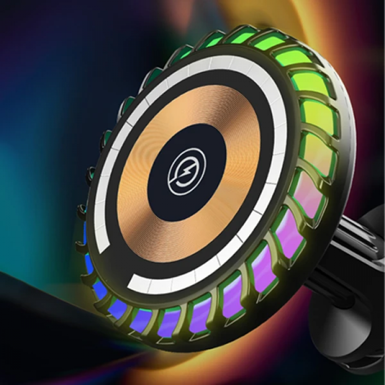 ALLY W06 MagSafe RGB 15W Wireless Fast ChargingDevice and In-Car Phone Holder-(5775)