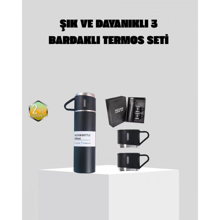 Paslanmaz Çelik 500 ml Termos Seti – 8 Saat Isı Koruma Vakumlu Sızdırmaz ve Taşınabilir
