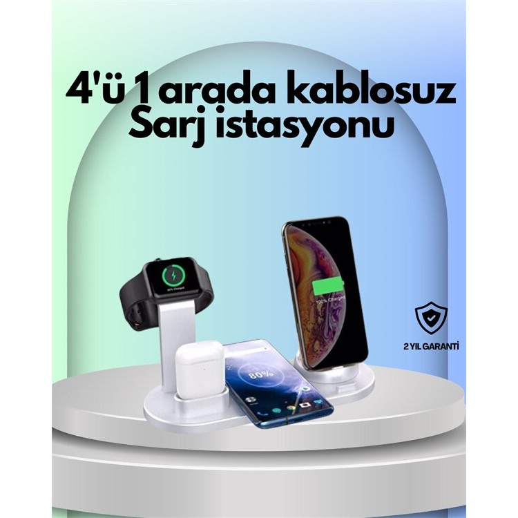 iPhone Apple Watch ve AirPods ile Uyumlu 4'ü 1 Arada Şarj Ünitesi – Tüm Apple Cihazları Tek Noktada