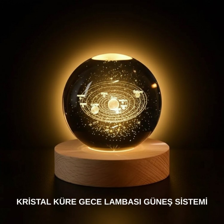 LED Crystal Ball Laser Engraved Decorative with Wooden StandObje