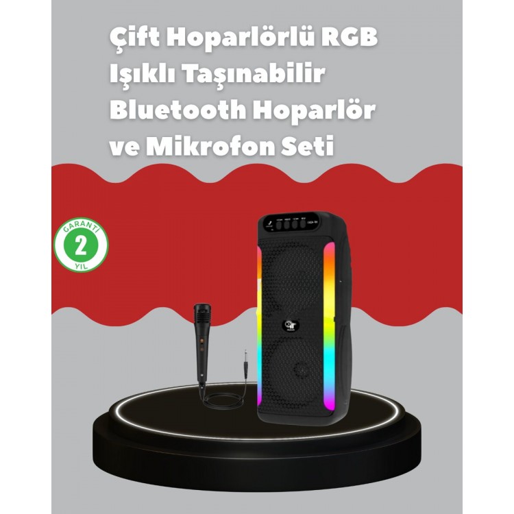 Çift 4 inç Hoparlörlü RGB Işıklı Bluetooth Ses Sistemi