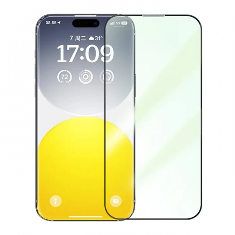 Baseus Corning iPhone 15 Full Protection Eye-ProtectionTempered Glass Screen Protector-(5775)