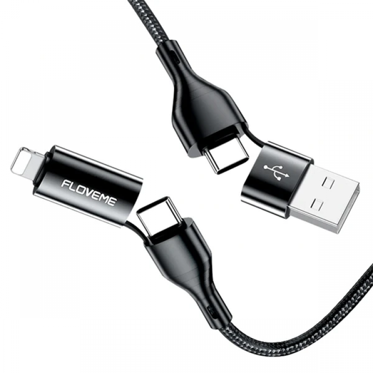 Floveme 4in1 USB To Type C -Type toType Cable+iPhone Header USB 1M-(5775)
