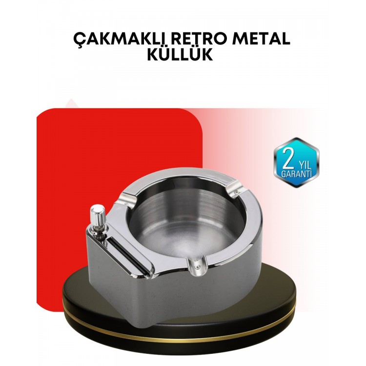 Stainless Ashtray with Lighter Modern Tabletop Accessory