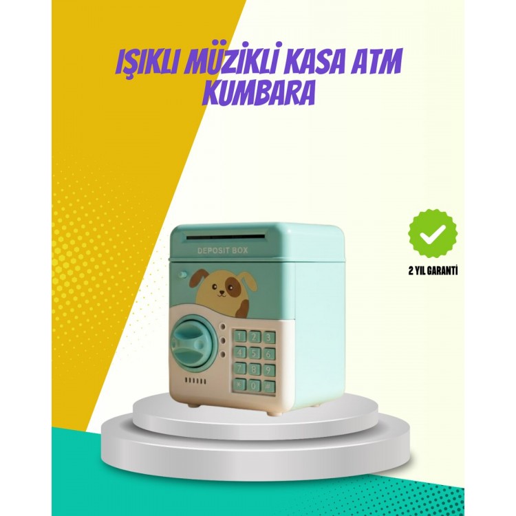 ATM Görünümlü Su Yeşili Otomatik Para Çeken Şifreli Kumbara