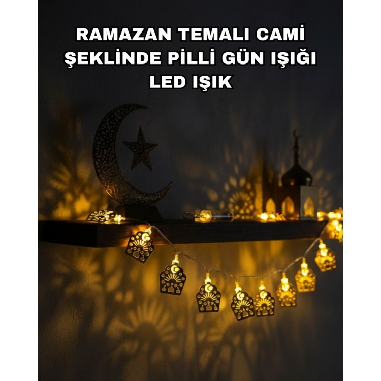 Pilli Ramazan ve Bayram LED Işık Zinciri Cami Temalı Dekoratif