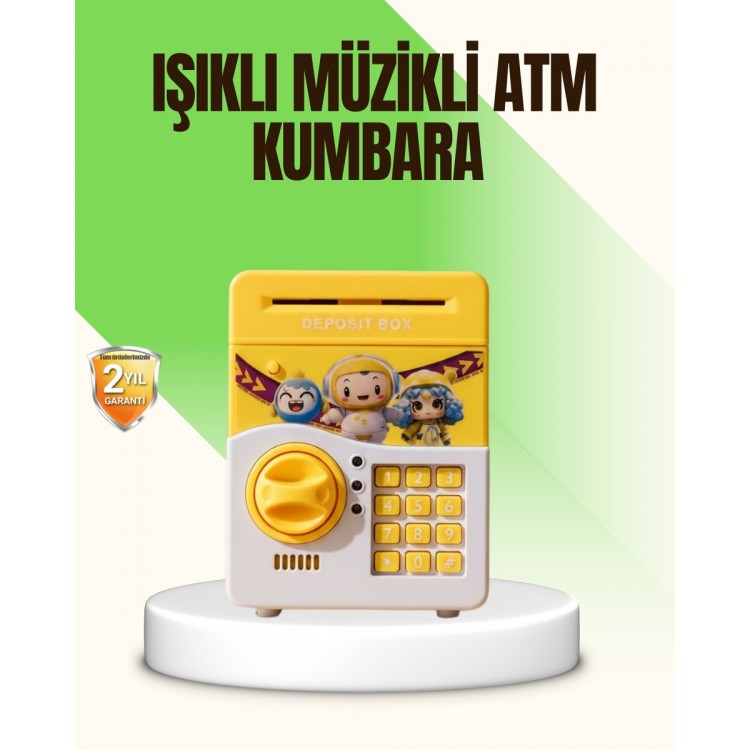 Sarı Elektronik Şifreli ATM Görünümlü Çocuk Kumbarası