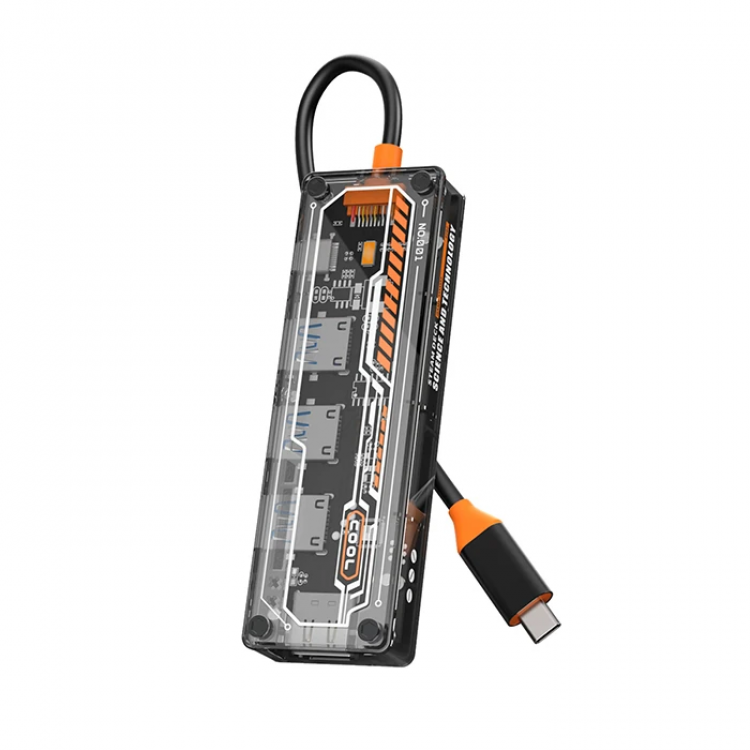 ALLY 5in1 Type-c To USB3.0 +USB2.0 *2 + Type-c PD 100W+ HDMI Extender Transparent Hub-(5775)