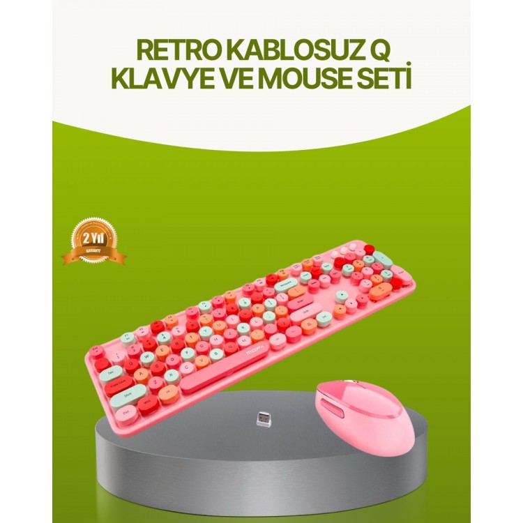 Bluetooth Retro Wireless Keyboard and Mouse Set –Silent Button with 3 Device Connections Long Battery Life