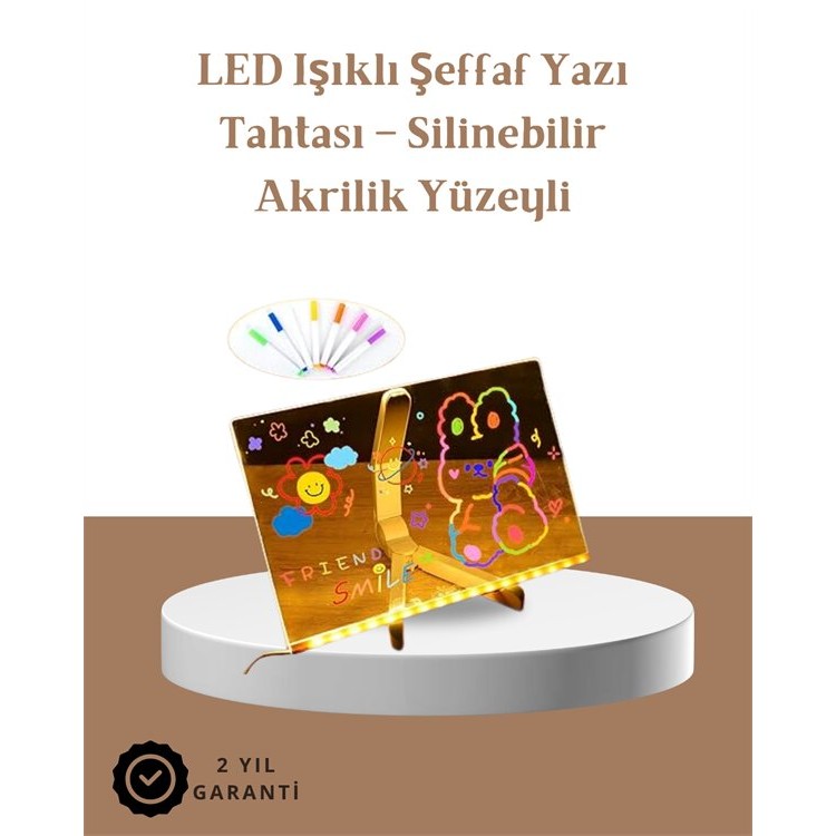 LED Aydınlatmalı Şeffaf Mesaj Tahtası – 30x20 cm Neon Etkili Yazılar İçin Tasarlandı