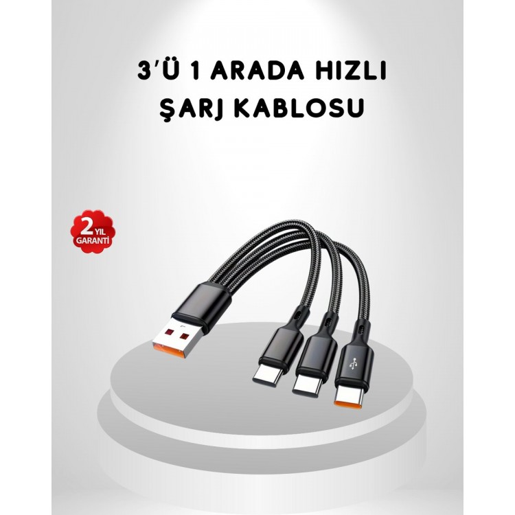 3 in 1 Fast Charging Cable iOS AndroidType-C Compatible and Durable