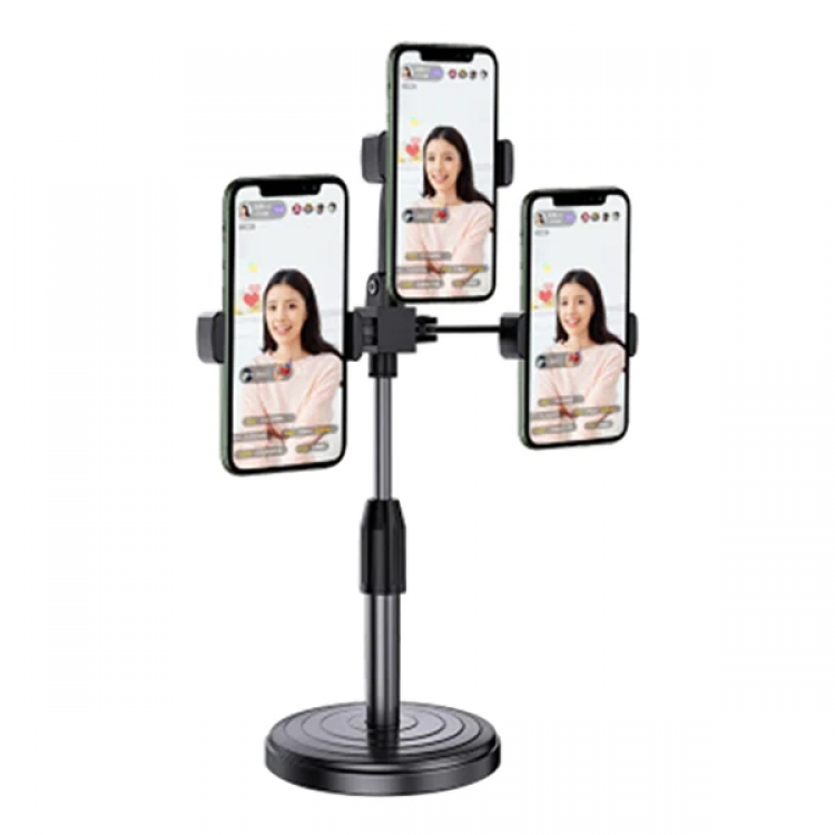 Ally Tripod Triple Phone Holder Stand Youtuber LivePublication Selfie Tiktok Makeup-(5775)