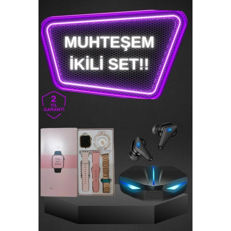 Kadınlar İçin Dokunmatik Ekran Akıllı Saat ve Gamer Kablosuz Bluetooth Kulaklık ANC Özelliği