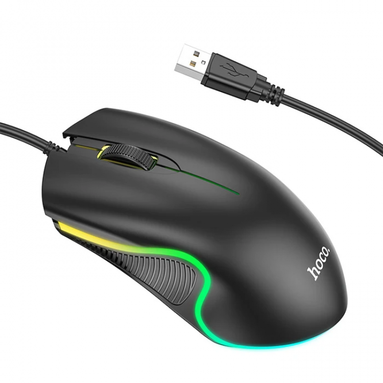 HOCO GM19 RGB LED Işıklı Gamer Oyuncu Kablolu Optik Mouse-(5775)