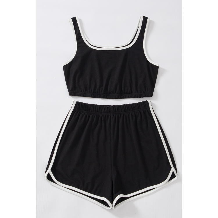 Kadın Siyah Askılı Crop Top ve Şortlu Gecelik Takım H110560