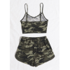 Kadın Kamuflaj Desenli Askılı Crop Top ve Şortlu Gecelik Takım H110440