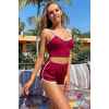 Kadın Bordo Askılı Crop Top ve Şortlu Gecelik Takım H110558