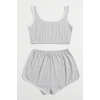 Kadın Gri Askılı Crop Top ve Şortlu Gecelik Takım H110559