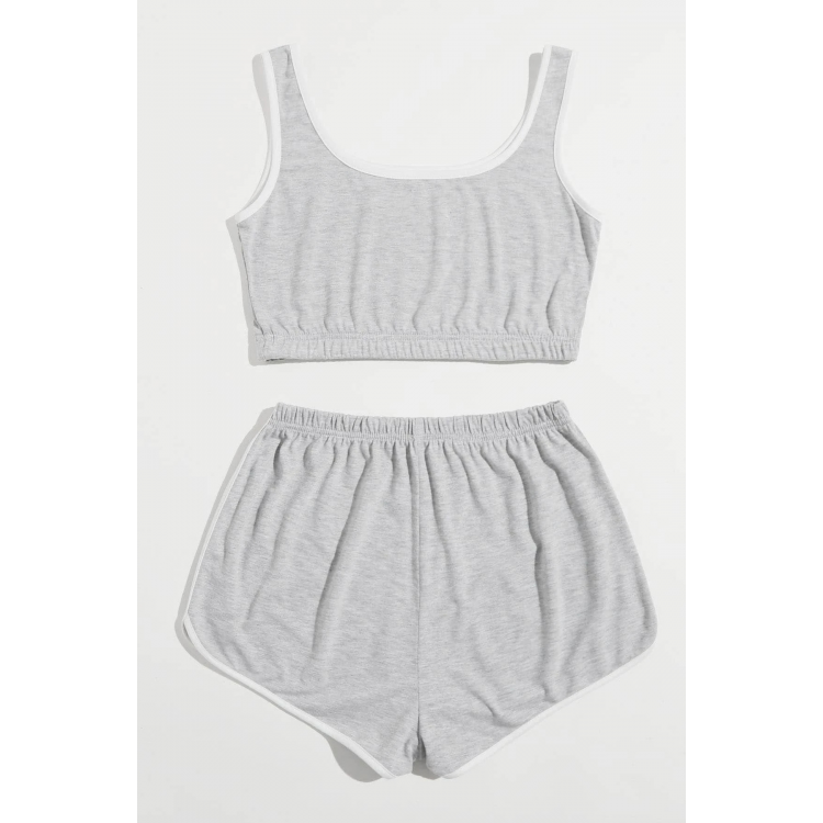 Kadın Gri Askılı Crop Top ve Şortlu Gecelik Takım H110559
