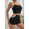Kadın Siyah Beyaz Şortlu Cut-Out Detaylı Gecelik Takımı H110470