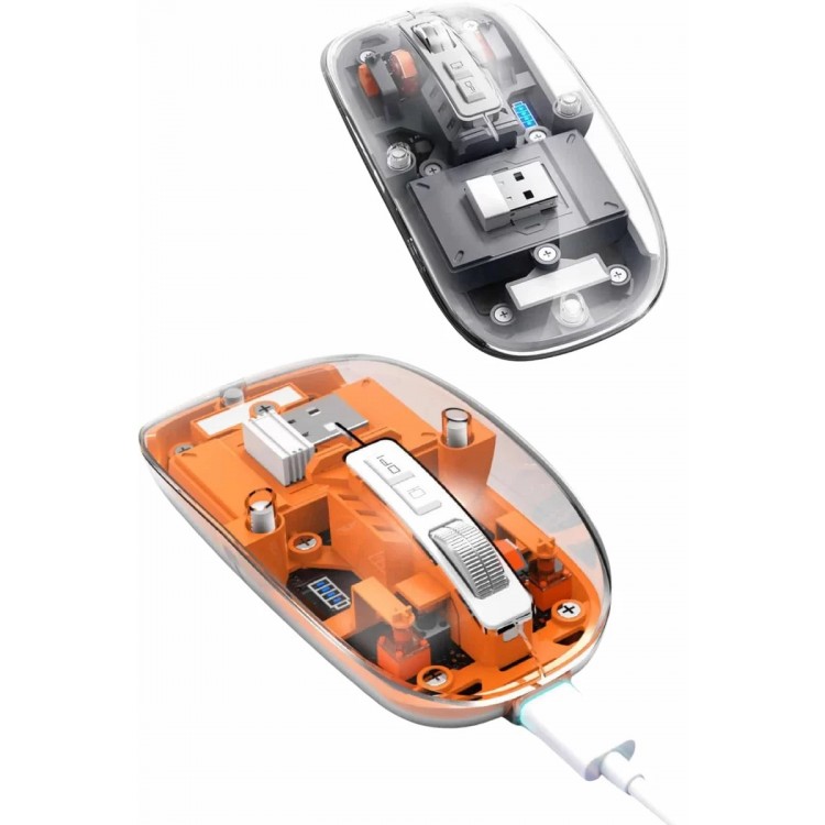 Mouse Fare Kablosuz Mouse Fare Şarjlı Bluetooth Sessiz 5 Tuşlu Şeffaf