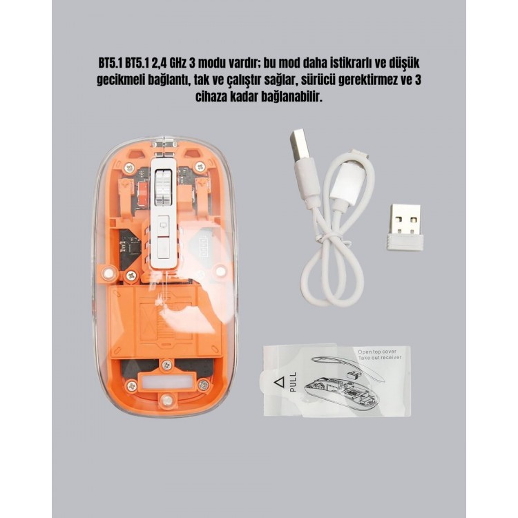 Kablosuz Sessiz Ergonomik ve Şarjlı Fare - Gelişmiş Çoklu Cihaz Desteği