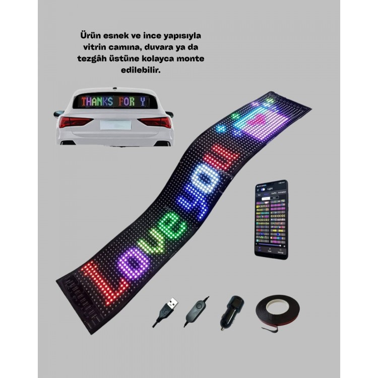 USB Girişli RGB LED Tabela Ayarlanabilir Parlaklık ve Kayan Yazı Özellikli