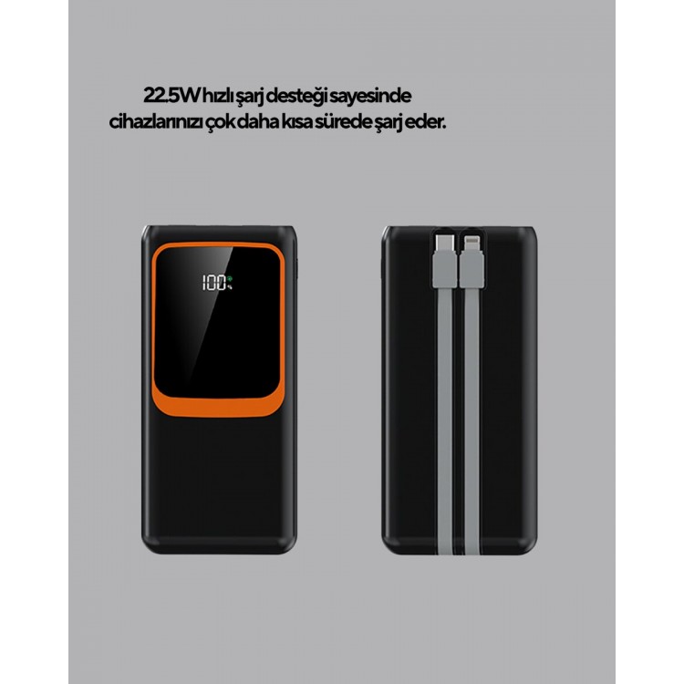 Powerbank 20000 mAh Dijital Ekranlı ve Çok Kablolu Hızlı Şarj Cihazı