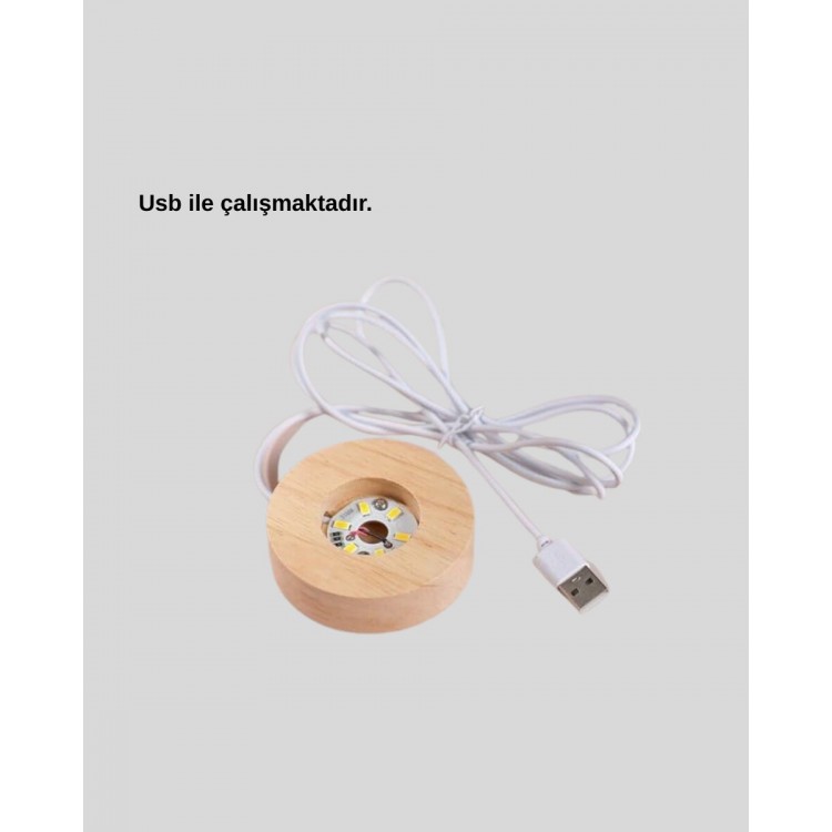 USB Bağlantılı Işıklı Kristal Küre Modern Ahşap Tabanlı Dekor