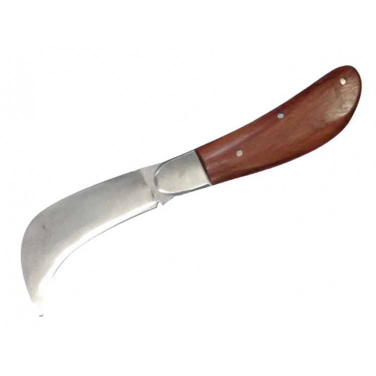 Bursa Çelik Eğri Bağ / Kablo / Aşı Çakısı, Ahşap Saplı - 22 cm