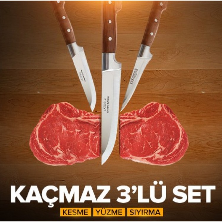 El Yapımı Sürmene Kasap ve Kurban Seti 3 Parça