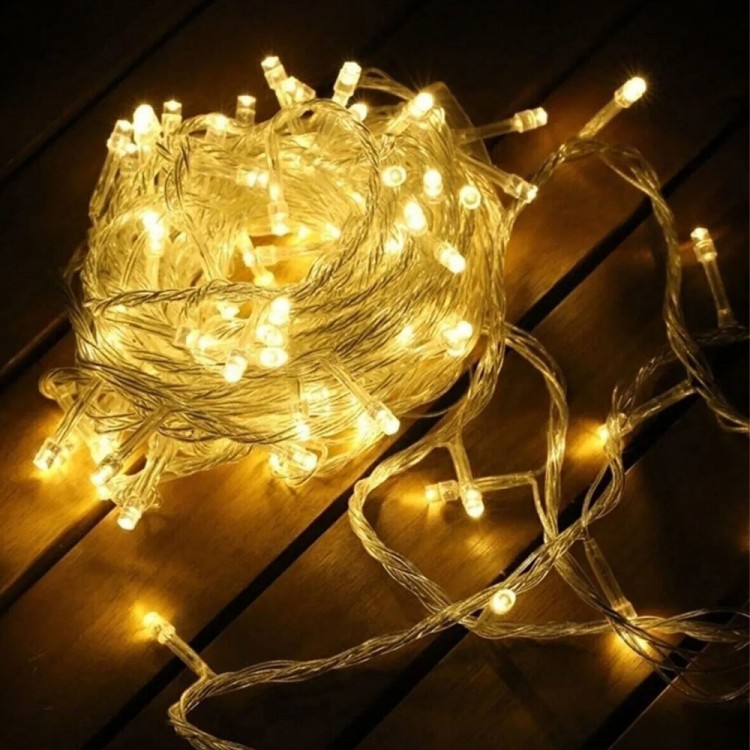 Yılbaşı Aydınlatması 100 LED Perde Hortum Sıcak Beyaz Işık - 10 Metre Dekoratif Şeffaf Kablolu Süs