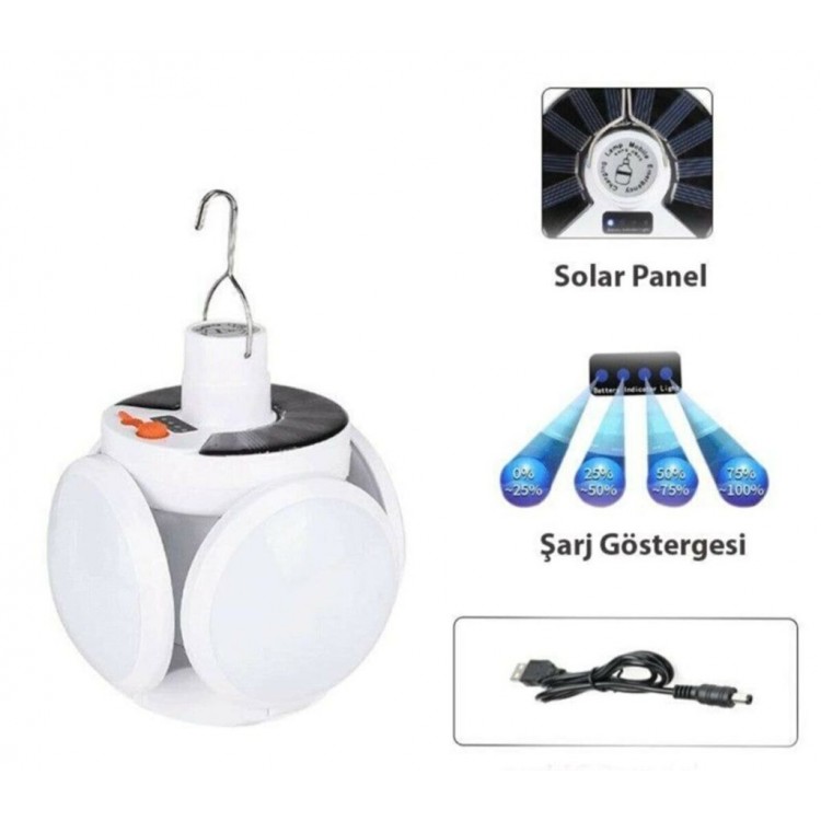 Solar 5 Wings with Solar Energy and USB ChargerGarden Lighting LED Hanging Practical Camping Lamp